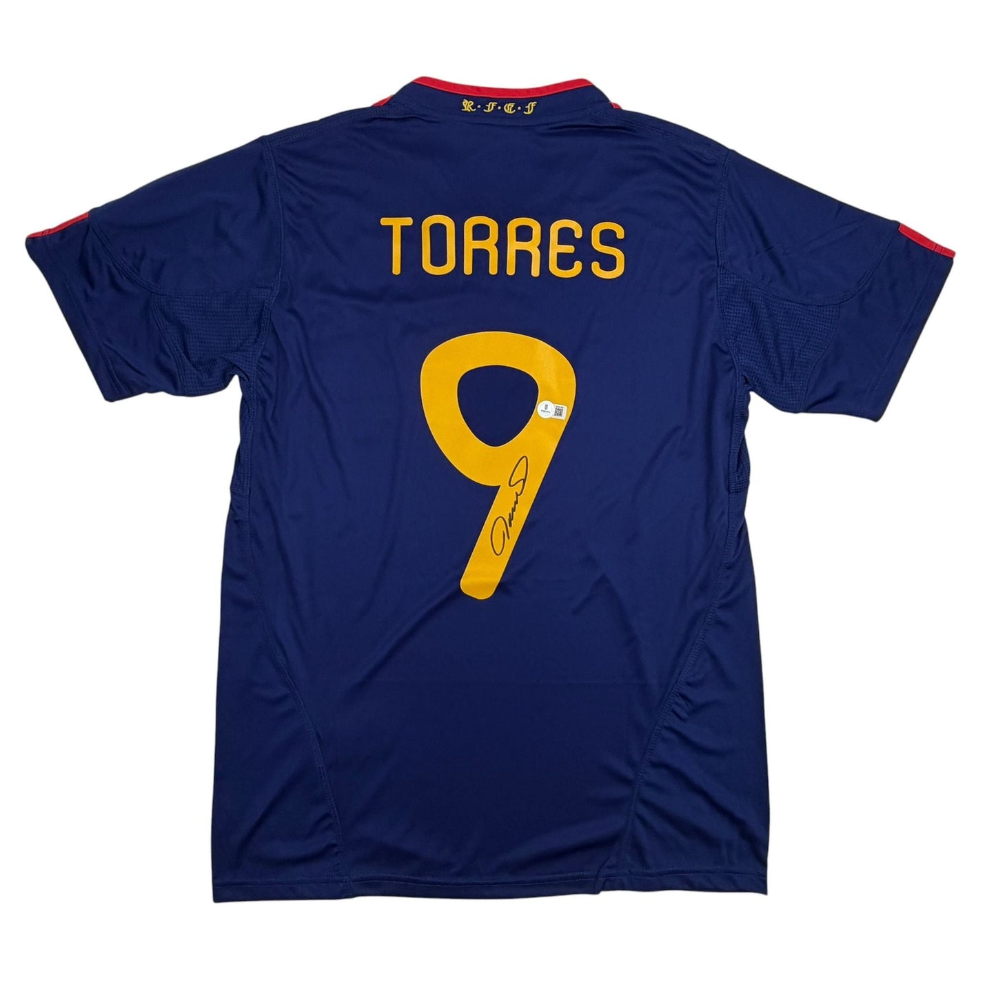 Autographed/Signed Fernando Torres Spain Blue Soccer Futbol Jersey Beckett BAS COA