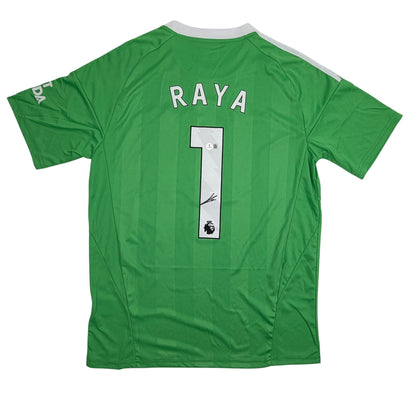 Autographed/Signed David Raya Arsenal Green Soccer Jersey Beckett BAS COA