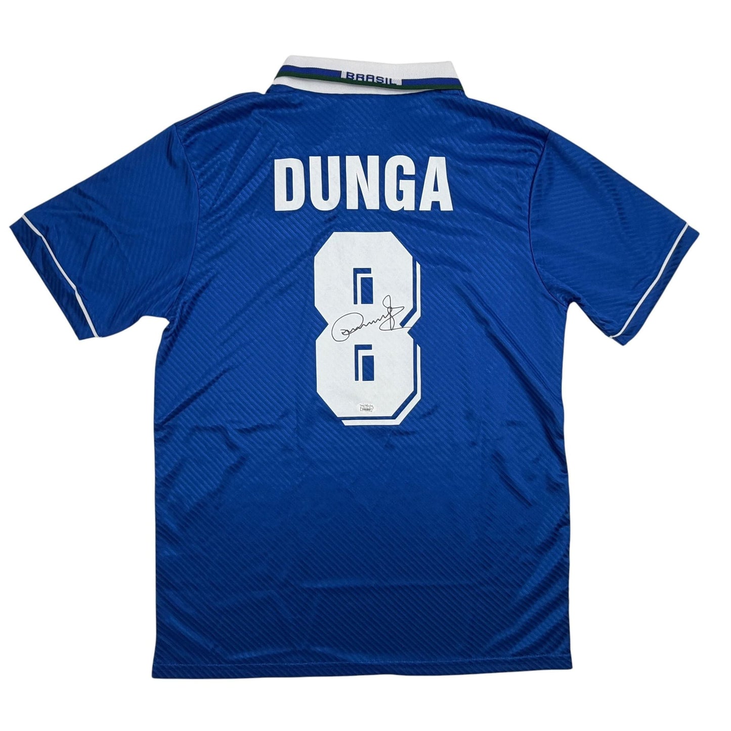 Autographed/Signed Carlos Dunga Brazil Blue Soccer Futbol Jersey Beckett BAS COA