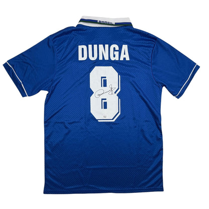 Autographed/Signed Carlos Dunga Brazil Blue Soccer Futbol Jersey Beckett BAS COA