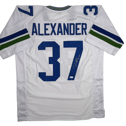Autographed/Signed Shaun Alexander Seattle White Football Jersey Beckett BAS COA
