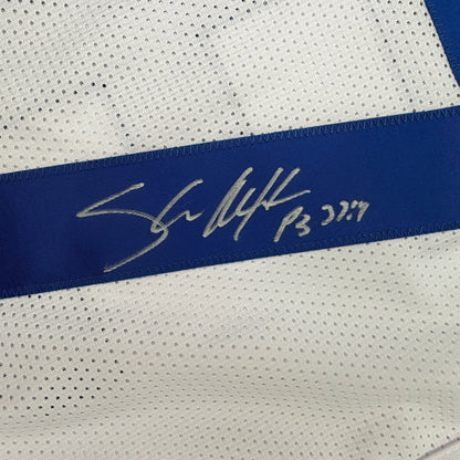 Autographed/Signed Shaun Alexander Seattle White Football Jersey Beckett BAS COA
