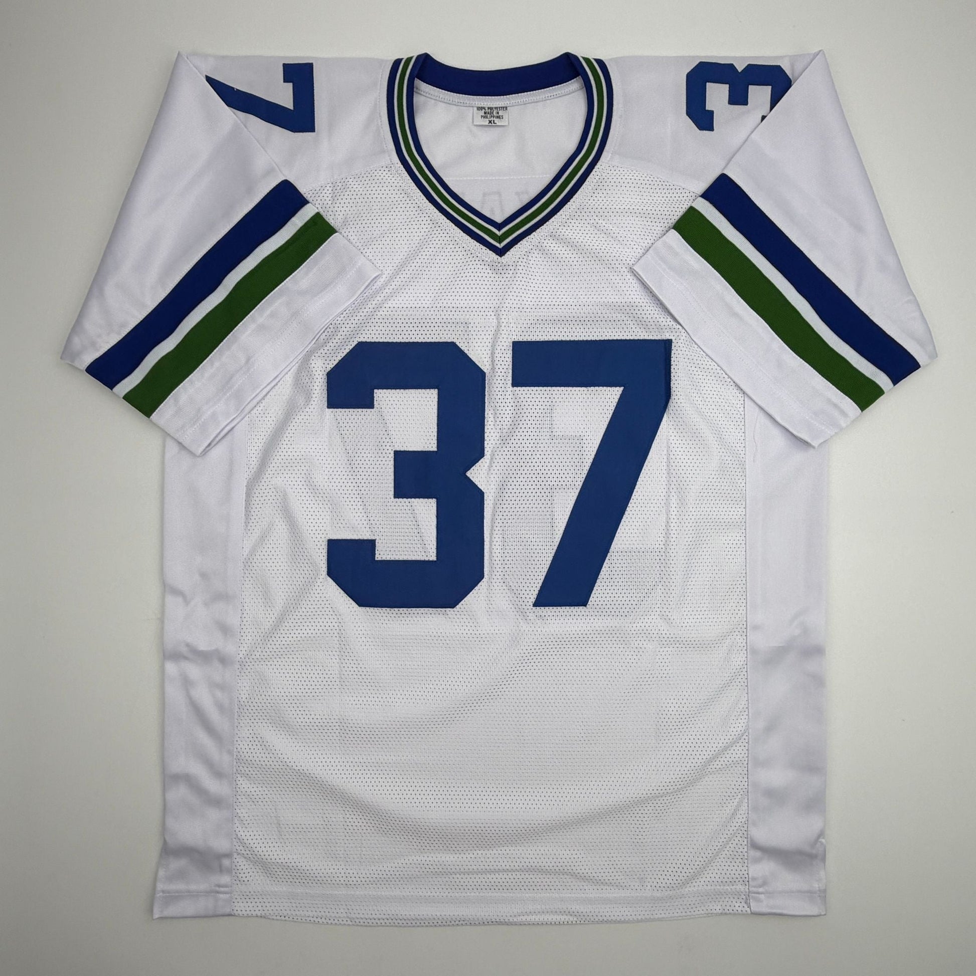 Autographed/Signed Shaun Alexander Seattle White Football Jersey Beckett BAS COA