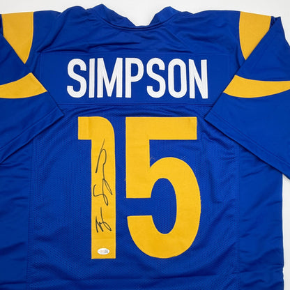 Autographed/Signed Ty Simpson Los Angeles LA Blue Football Jersey JSA COA
