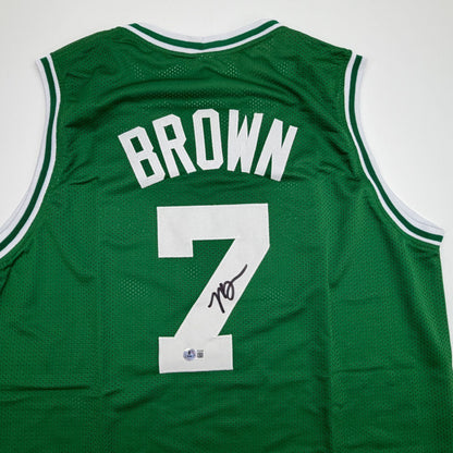 Autographed/Signed Jaylen Brown Boston Green Basketball Jersey Beckett BAS COA