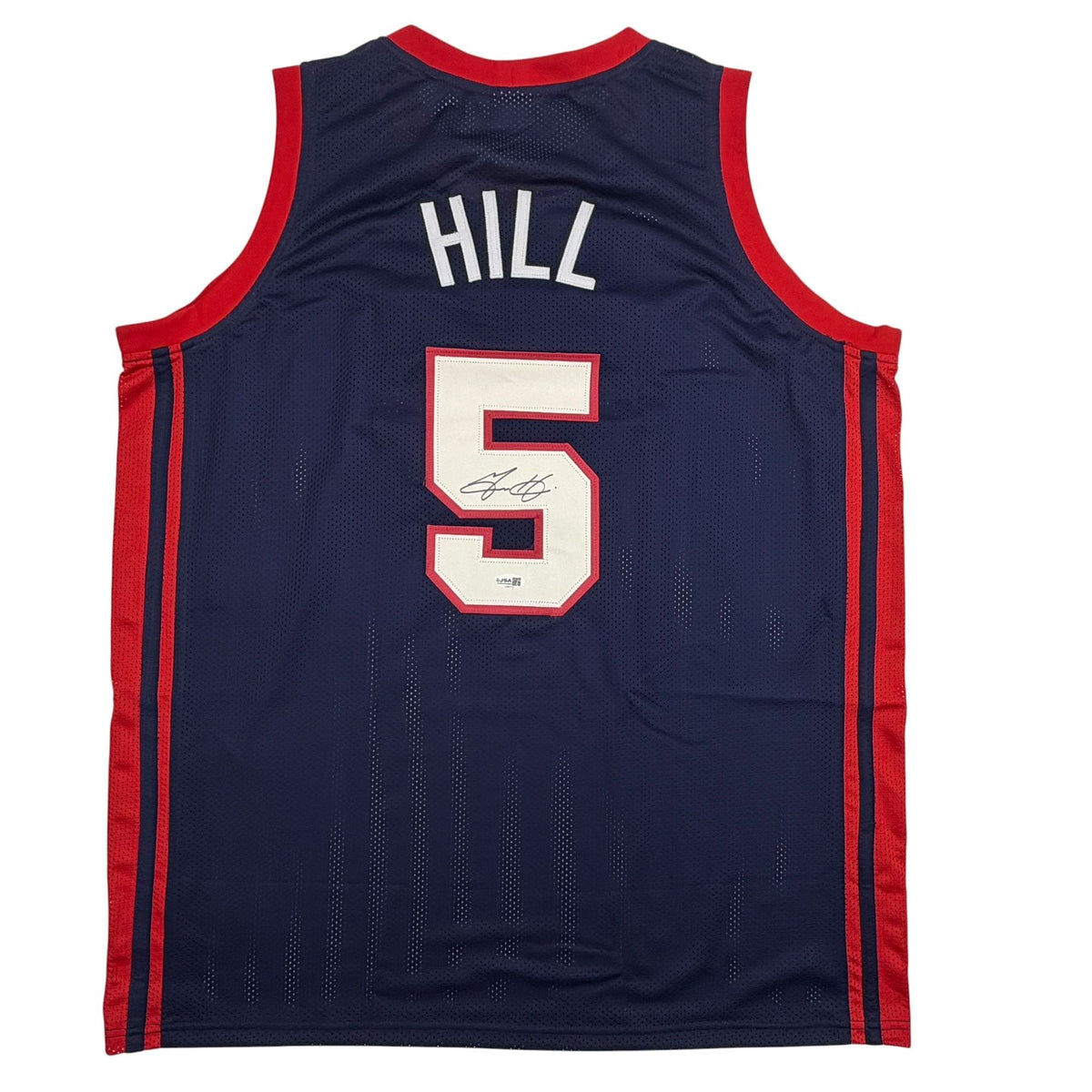 Autographed/Signed Grant Hill United States USA Olympics Blue Basketball Jersey JSA COA