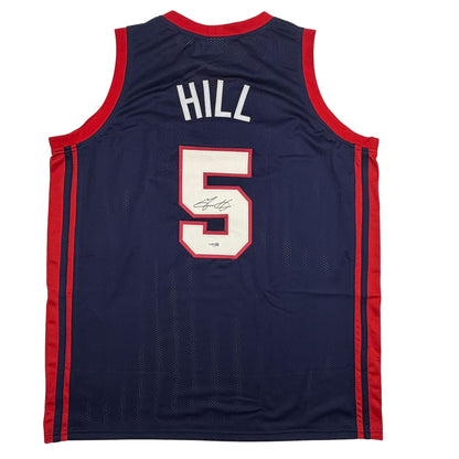 Autographed/Signed Grant Hill United States USA Olympics Blue Basketball Jersey JSA COA