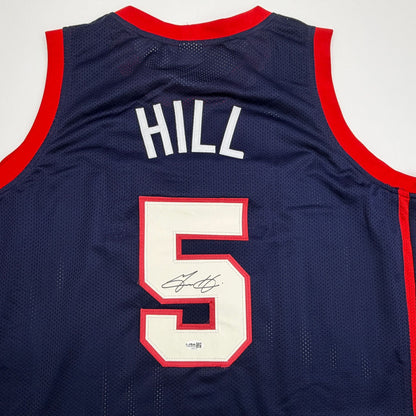 Autographed/Signed Grant Hill United States USA Olympics Blue Basketball Jersey JSA COA