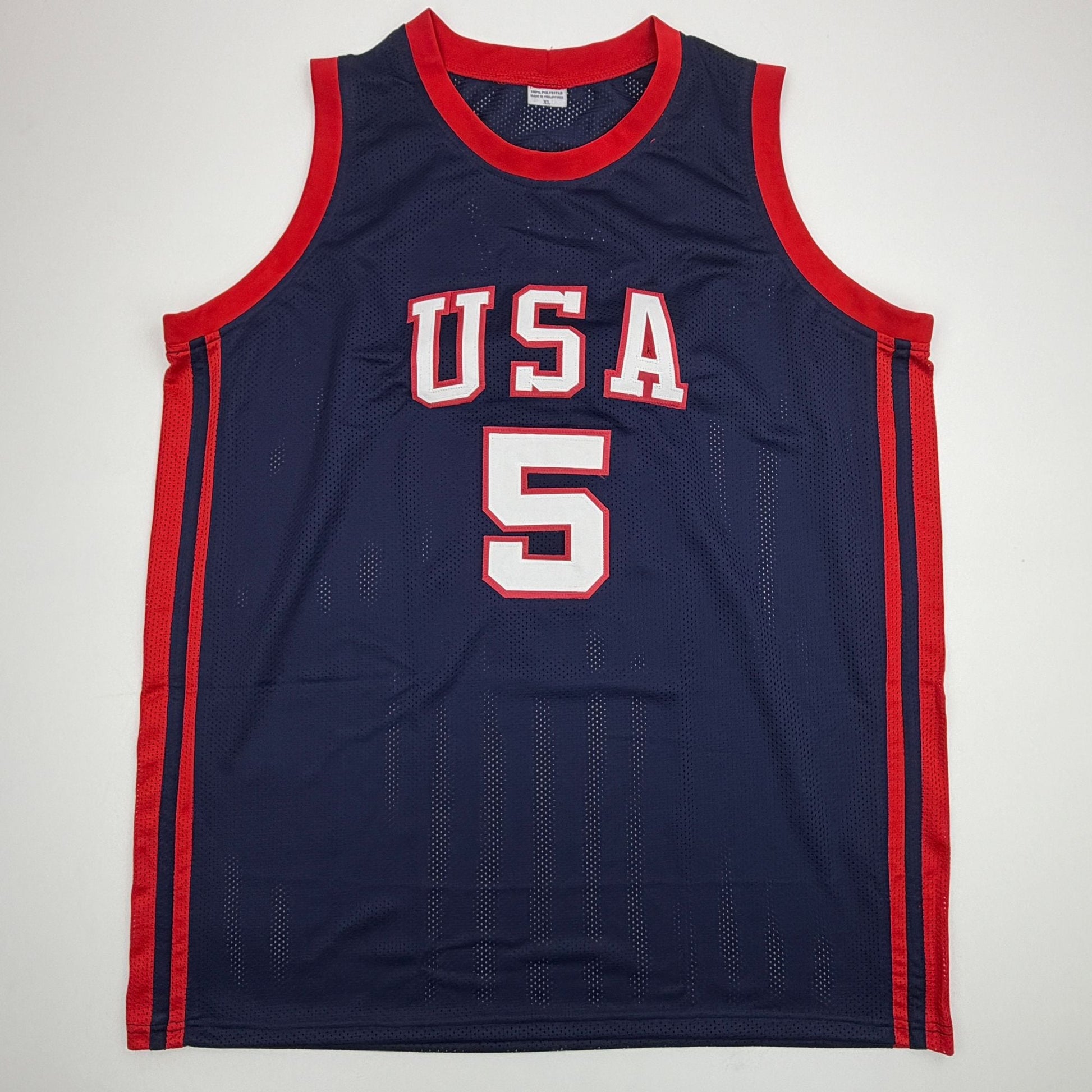 Autographed/Signed Grant Hill United States USA Olympics Blue Basketball Jersey JSA COA