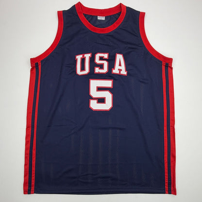Autographed/Signed Grant Hill United States USA Olympics Blue Basketball Jersey JSA COA