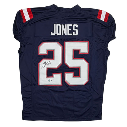 Autographed/Signed Marcus Jones New England Blue Pro Cut Football Jersey Beckett BAS COA