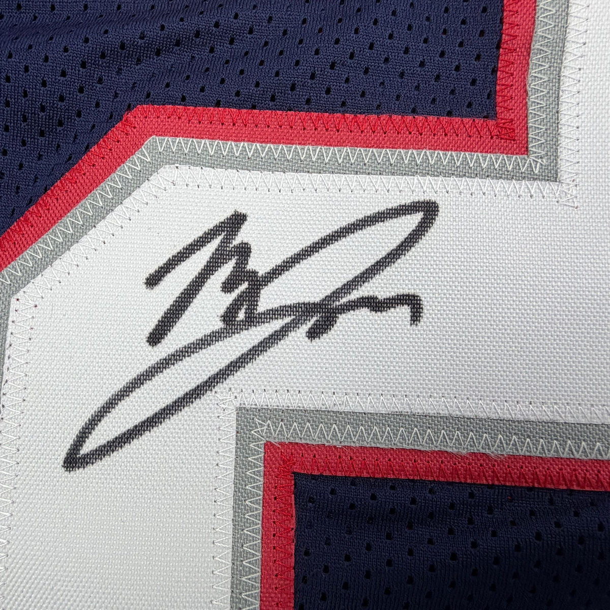 Autographed/Signed Marcus Jones New England Blue Pro Cut Football Jersey Beckett BAS COA