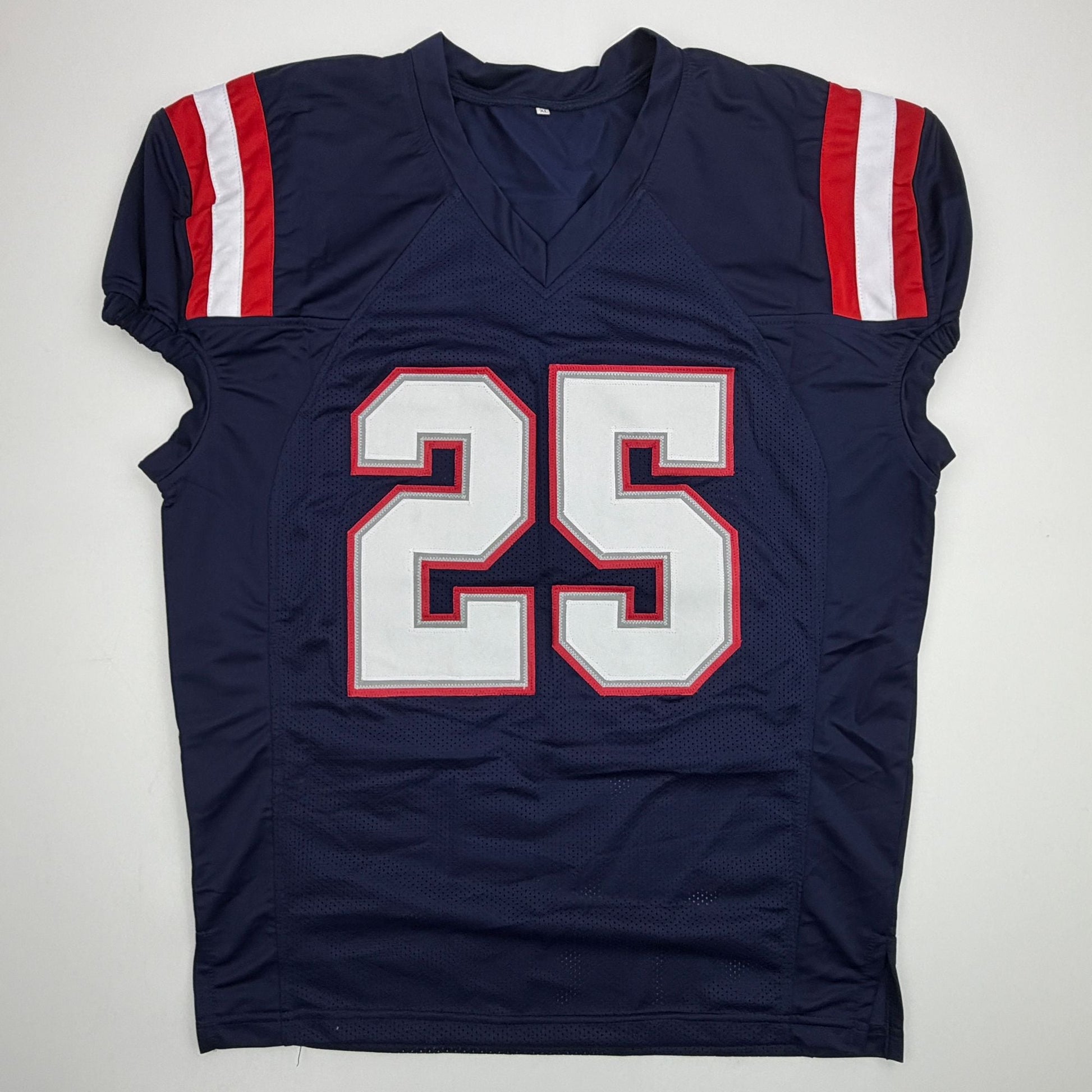 Autographed/Signed Marcus Jones New England Blue Pro Cut Football Jersey Beckett BAS COA