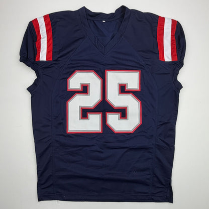 Autographed/Signed Marcus Jones New England Blue Pro Cut Football Jersey Beckett BAS COA