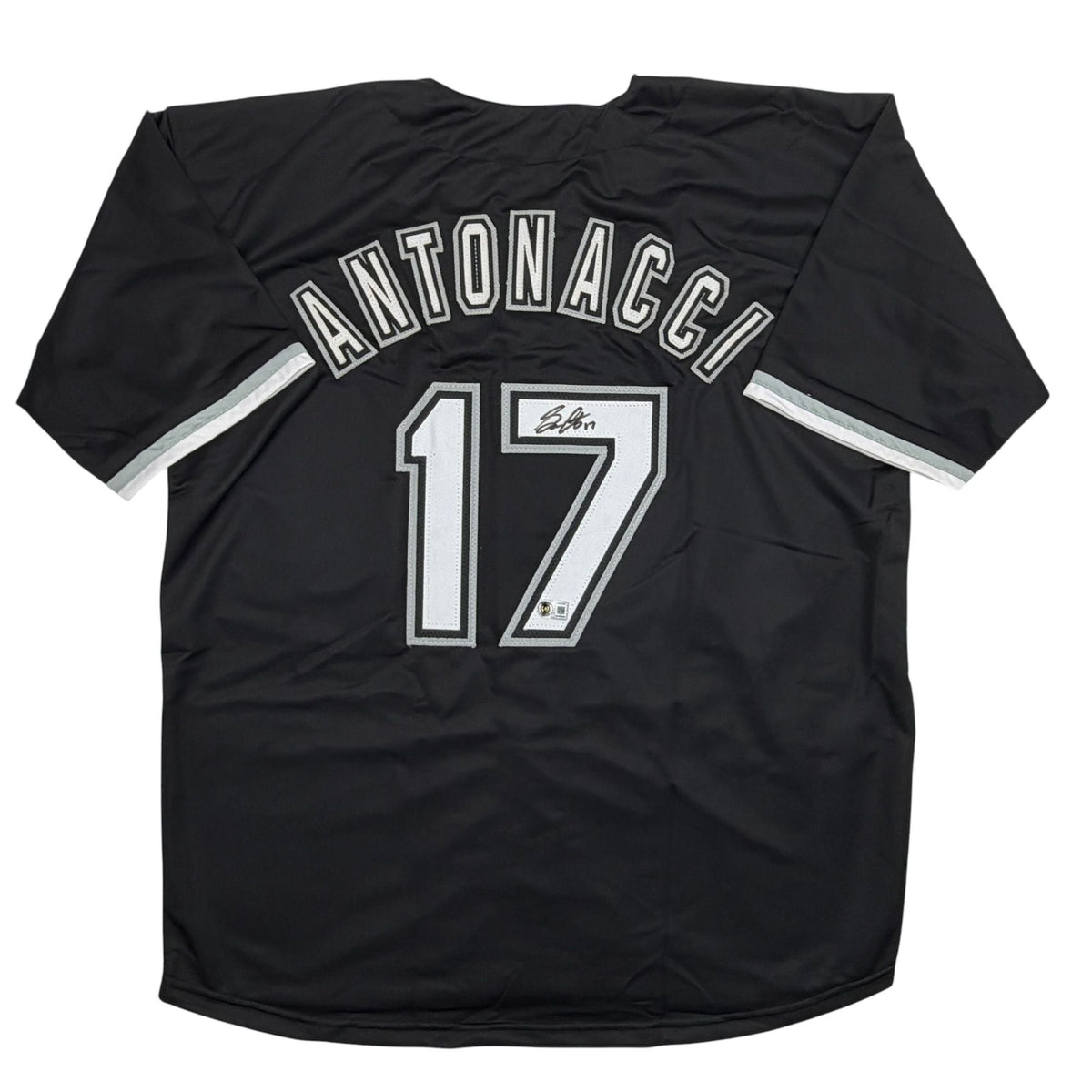 Autographed/Signed Sam Antonacci Chicago Black Baseball Jersey Beckett BAS COA