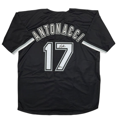Autographed/Signed Sam Antonacci Chicago Black Baseball Jersey Beckett BAS COA