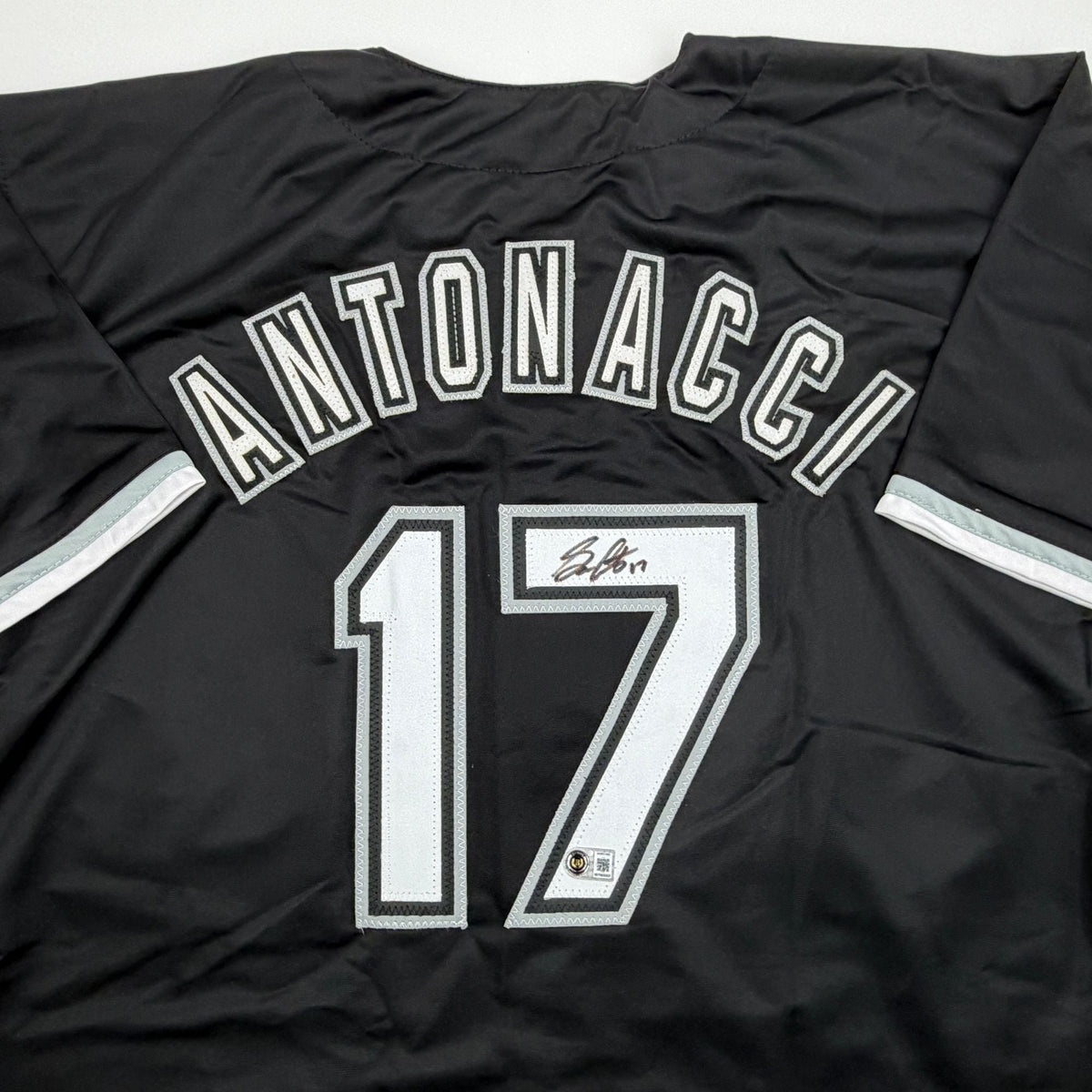 Autographed/Signed Sam Antonacci Chicago Black Baseball Jersey Beckett BAS COA