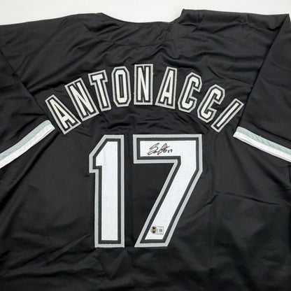 Autographed/Signed Sam Antonacci Chicago Black Baseball Jersey Beckett BAS COA