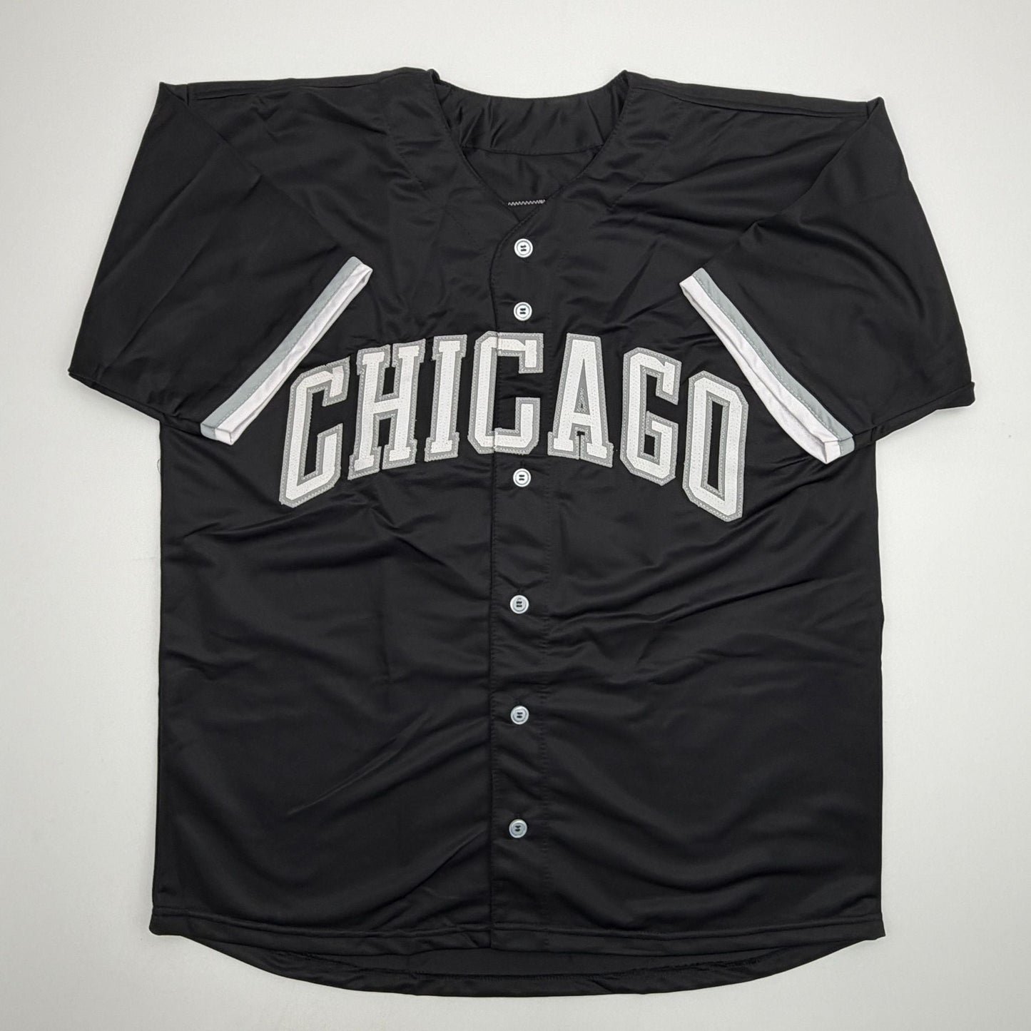 Autographed/Signed Sam Antonacci Chicago Black Baseball Jersey Beckett BAS COA