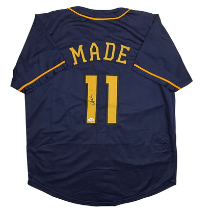 Autographed/Signed Jesus Made Milwaukee Navy Blue Baseball Jersey JSA COA