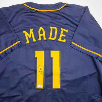 Autographed/Signed Jesus Made Milwaukee Navy Blue Baseball Jersey JSA COA