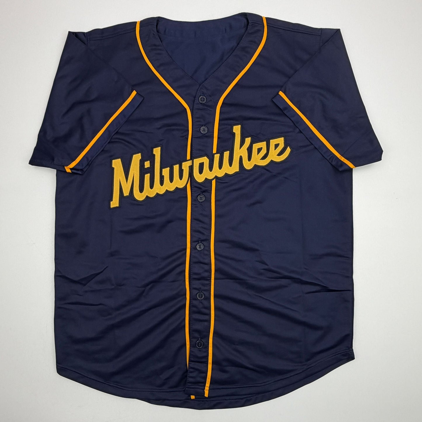 Autographed/Signed Jesus Made Milwaukee Navy Blue Baseball Jersey JSA COA