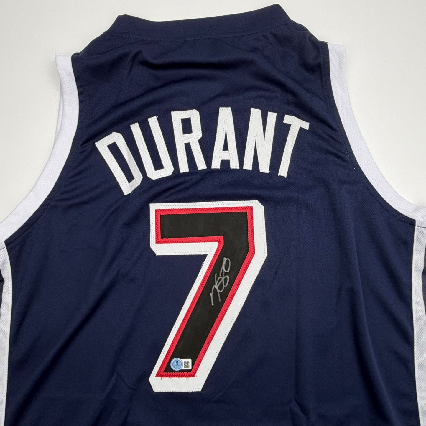 Autographed/Signed Kevin Durant 2024 United States USA Olympics Blue Basketball Jersey Beckett BAS COA