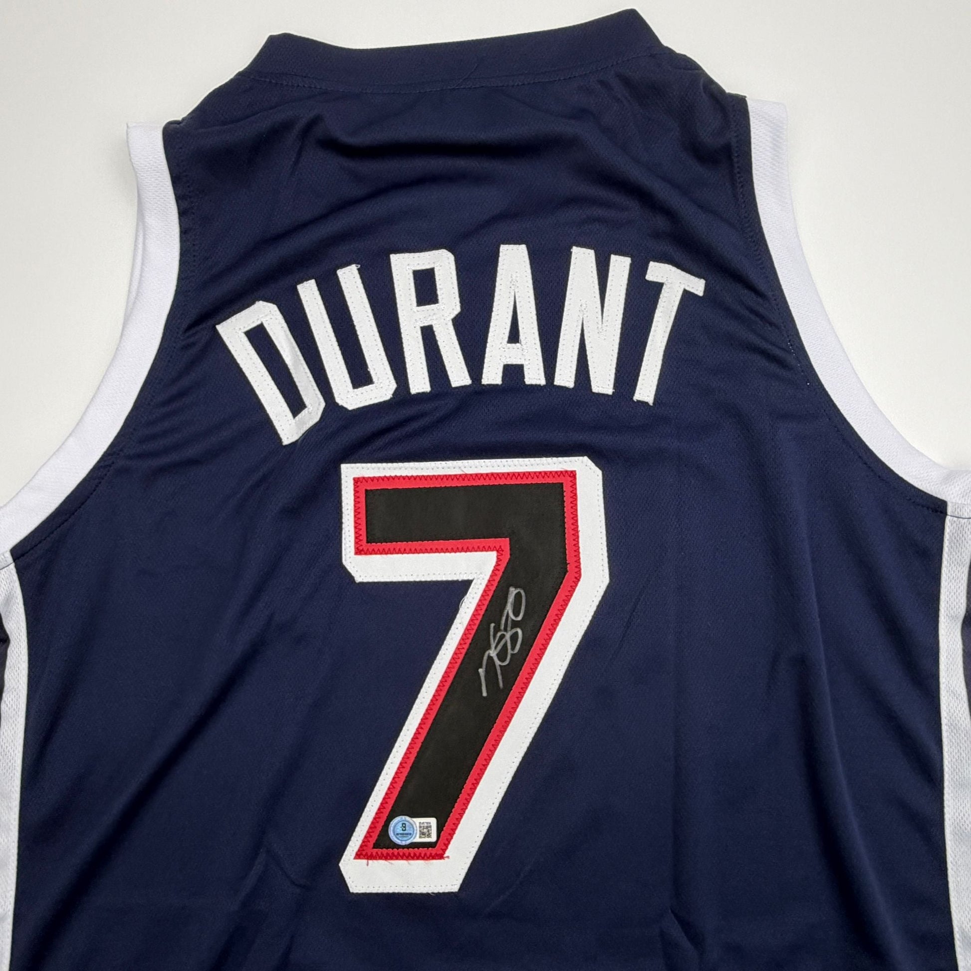 Autographed/Signed Kevin Durant 2024 United States USA Olympics Blue Basketball Jersey Beckett BAS COA