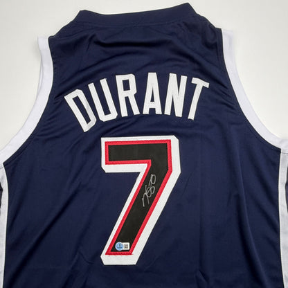 Autographed/Signed Kevin Durant 2024 United States USA Olympics Blue Basketball Jersey Beckett BAS COA
