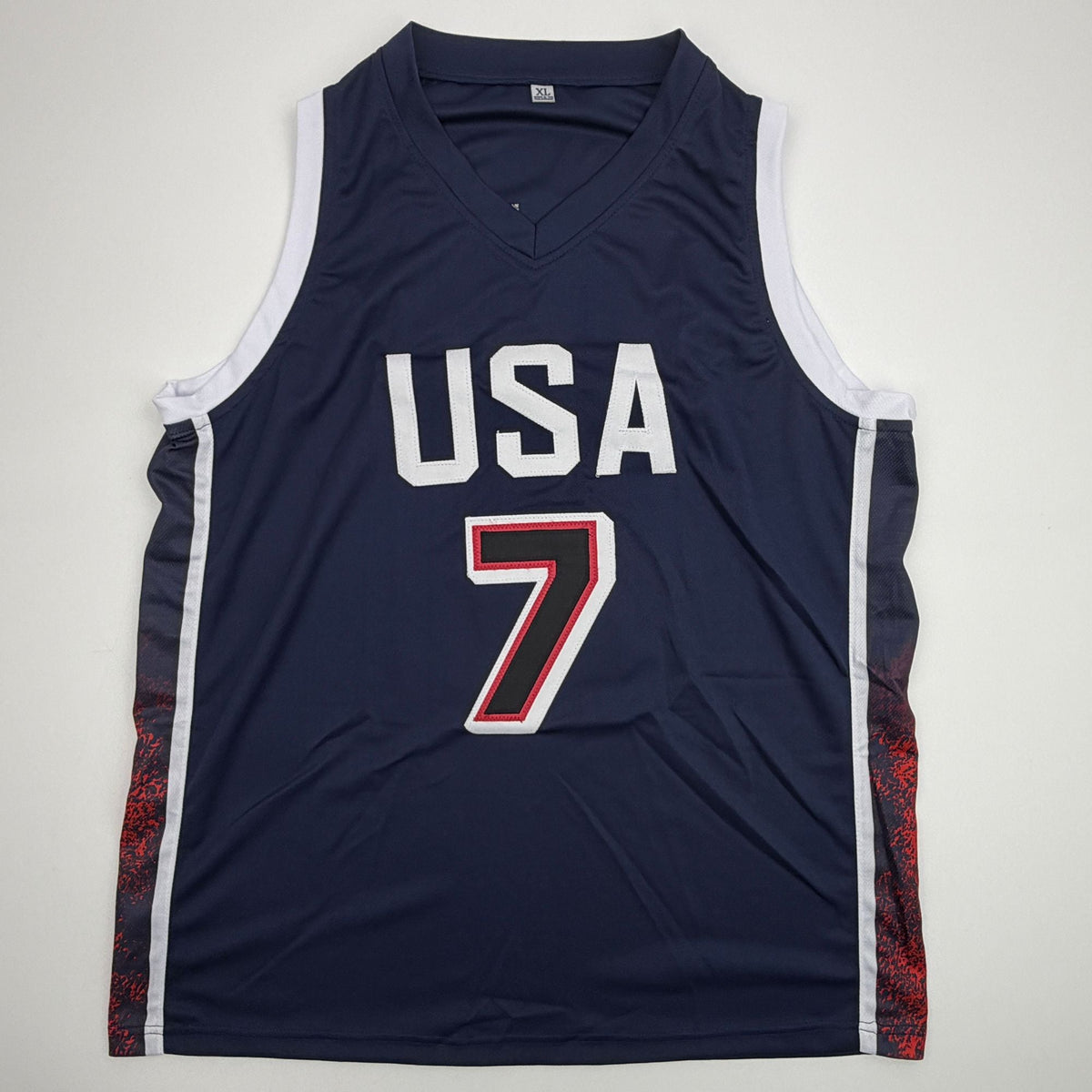 Autographed/Signed Kevin Durant 2024 United States USA Olympics Blue Basketball Jersey Beckett BAS COA