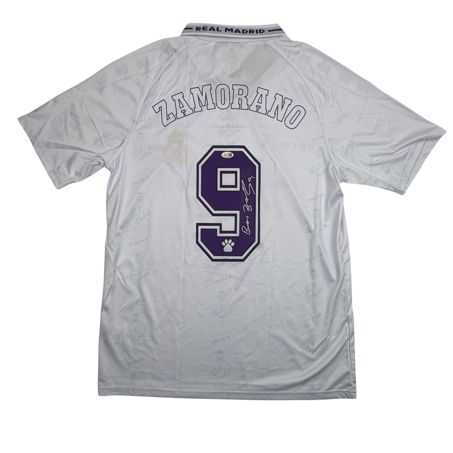 Autographed/Signed Ivan Zamorano Real Madrid White Soccer Futbol Jersey JSA COA