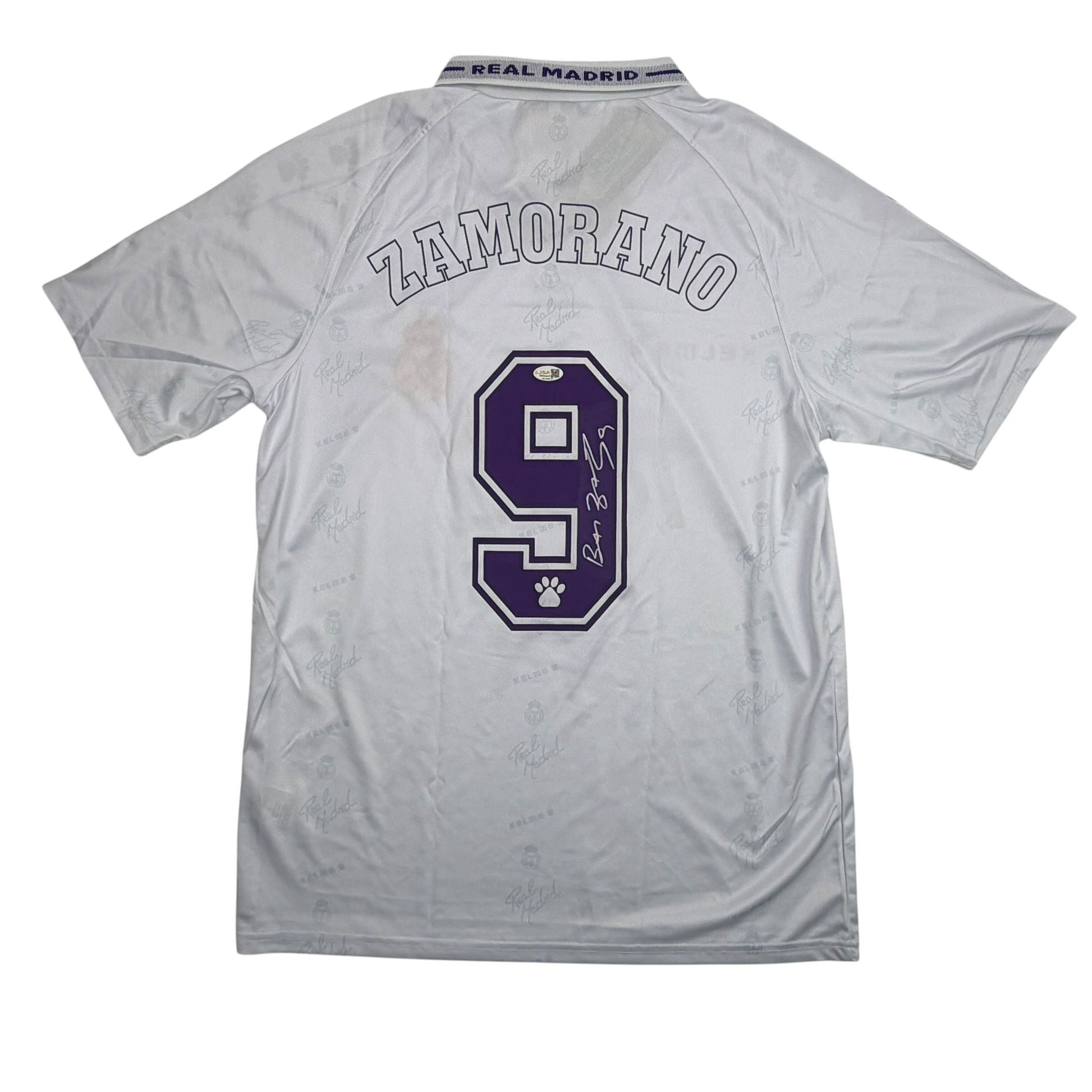 Autographed/Signed Ivan Zamorano Real Madrid White Soccer Futbol Jersey JSA COA