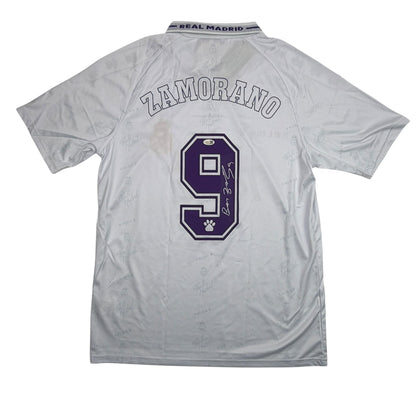 Autographed/Signed Ivan Zamorano Real Madrid White Soccer Futbol Jersey JSA COA