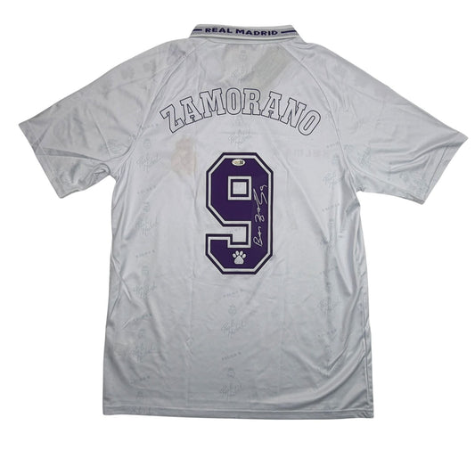 Autographed/Signed Ivan Zamorano Real Madrid White Soccer Futbol Jersey JSA COA