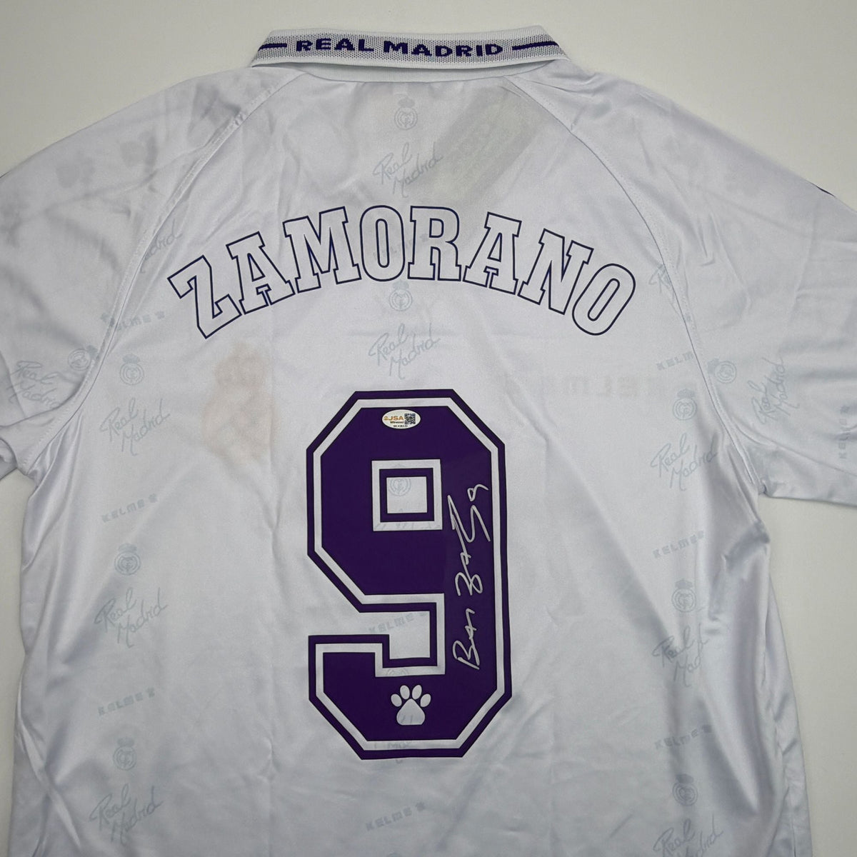 Autographed/Signed Ivan Zamorano Real Madrid White Soccer Futbol Jersey JSA COA