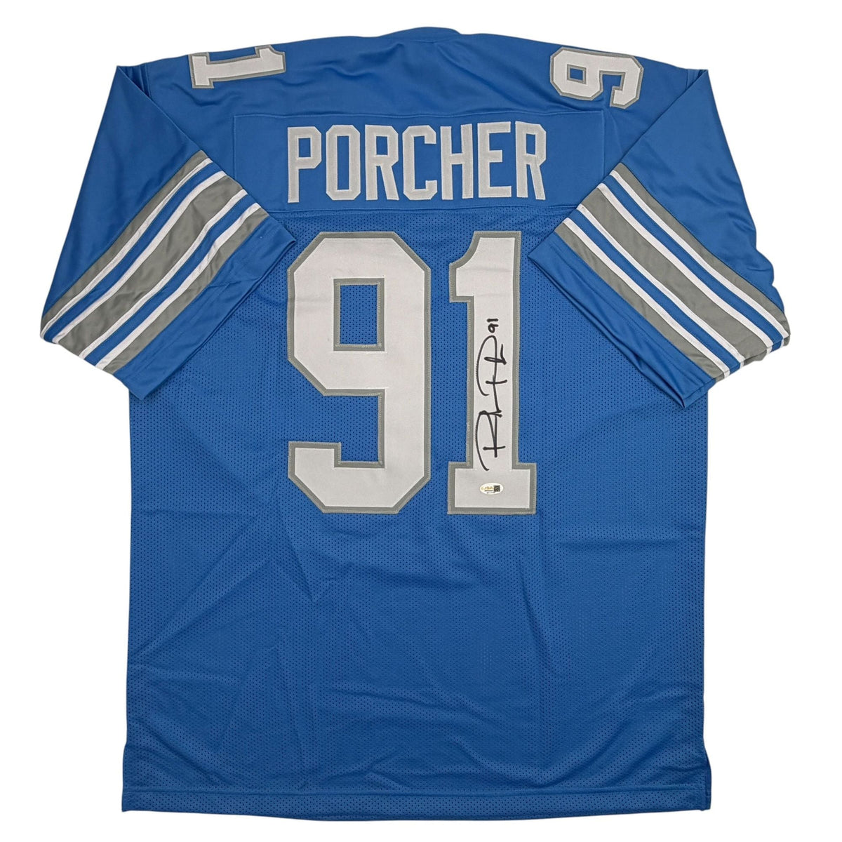 Autographed/Signed Robert Porcher Detroit Blue Football Jersey JSA COA