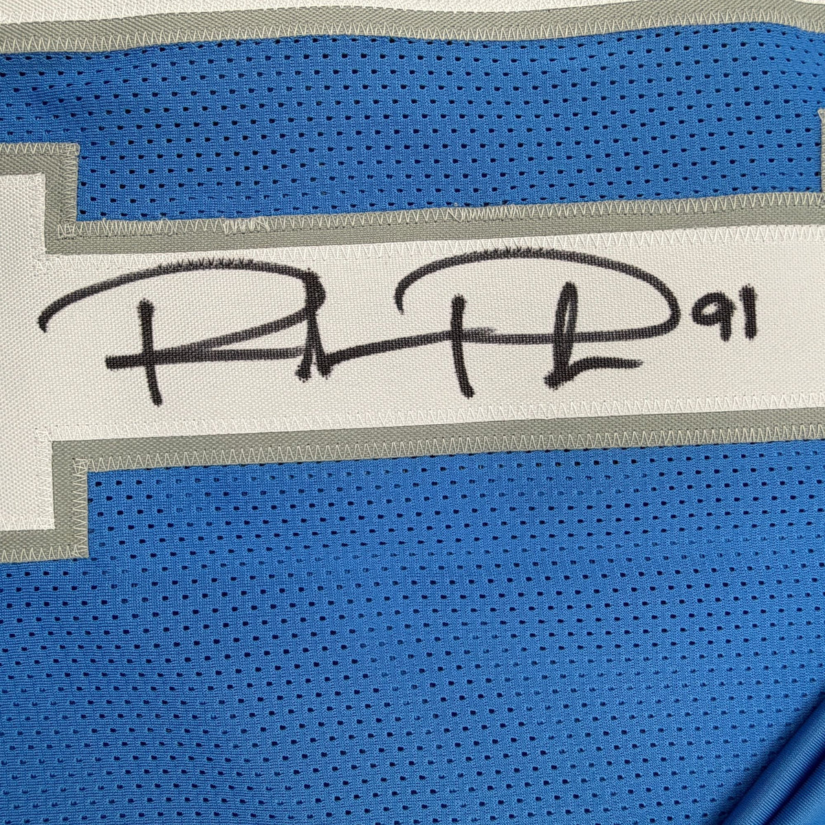 Autographed/Signed Robert Porcher Detroit Blue Football Jersey JSA COA