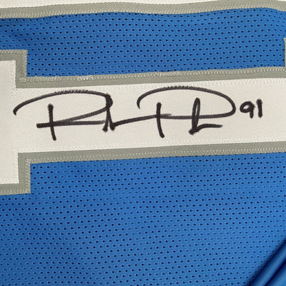 Autographed/Signed Robert Porcher Detroit Blue Football Jersey JSA COA