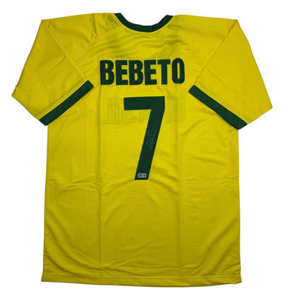 Autographed/Signed Bebeto Brazil Yellow Soccer Futbol Jersey Beckett BAS COA