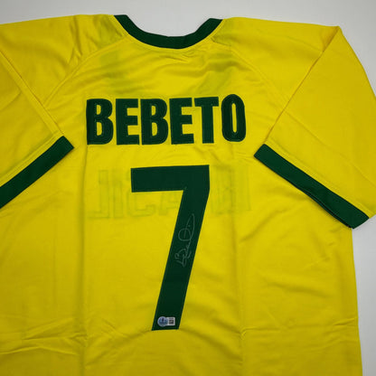 Autographed/Signed Bebeto Brazil Yellow Soccer Futbol Jersey Beckett BAS COA