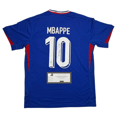 Autographed/Signed Kylian Mbappe France World Cup Blue Soccer Jersey Panini Authentic COA