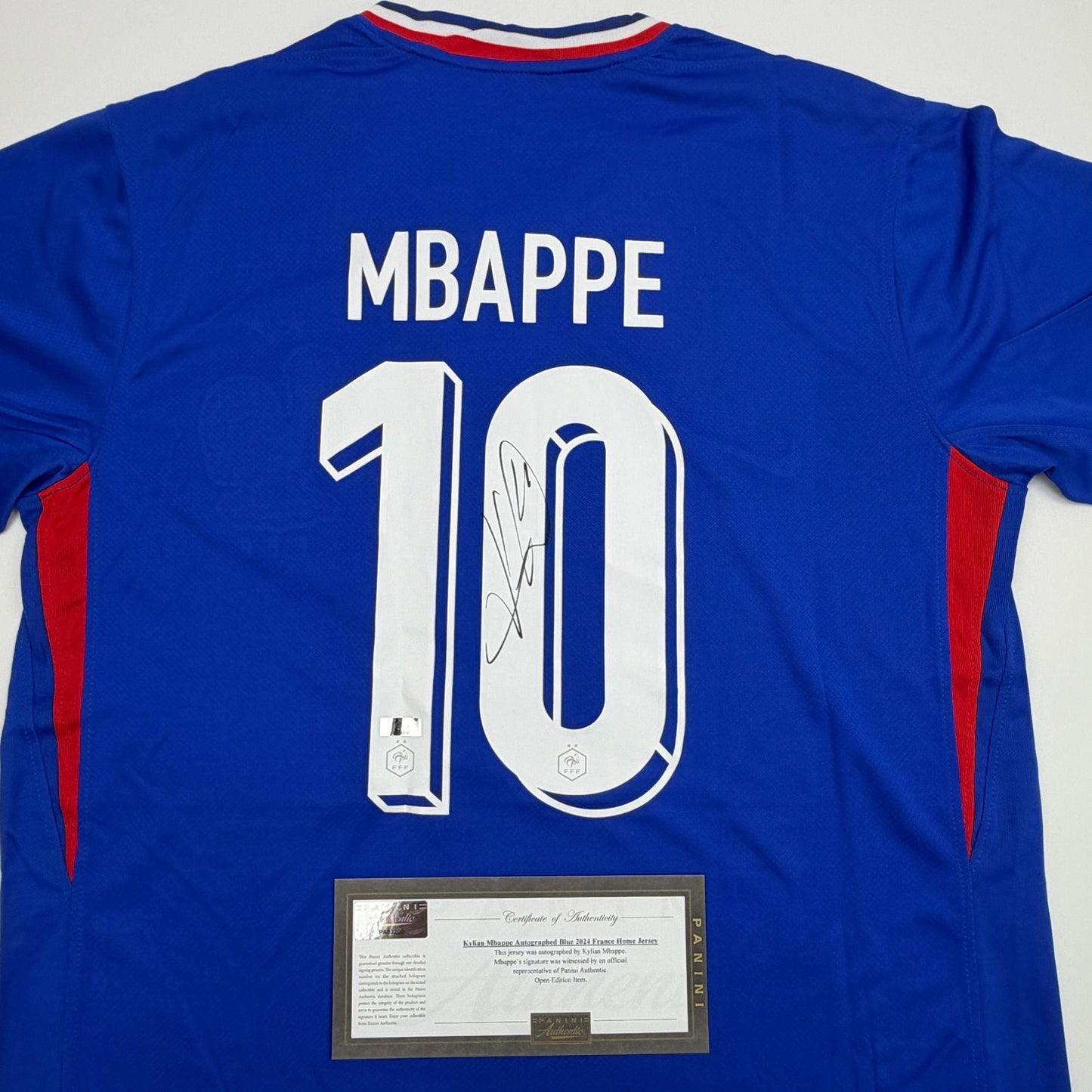 Autographed/Signed Kylian Mbappe France World Cup Blue Soccer Jersey Panini Authentic COA