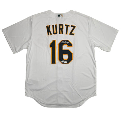 Autographed/Signed Nick Kurtz Athletics White Authentic Baseball Jersey Fanatics & MLB COA