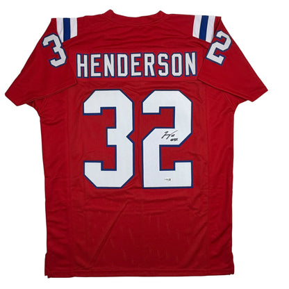 Autographed/Signed TreVeyon Henderson New England Red Football Jersey JSA COA