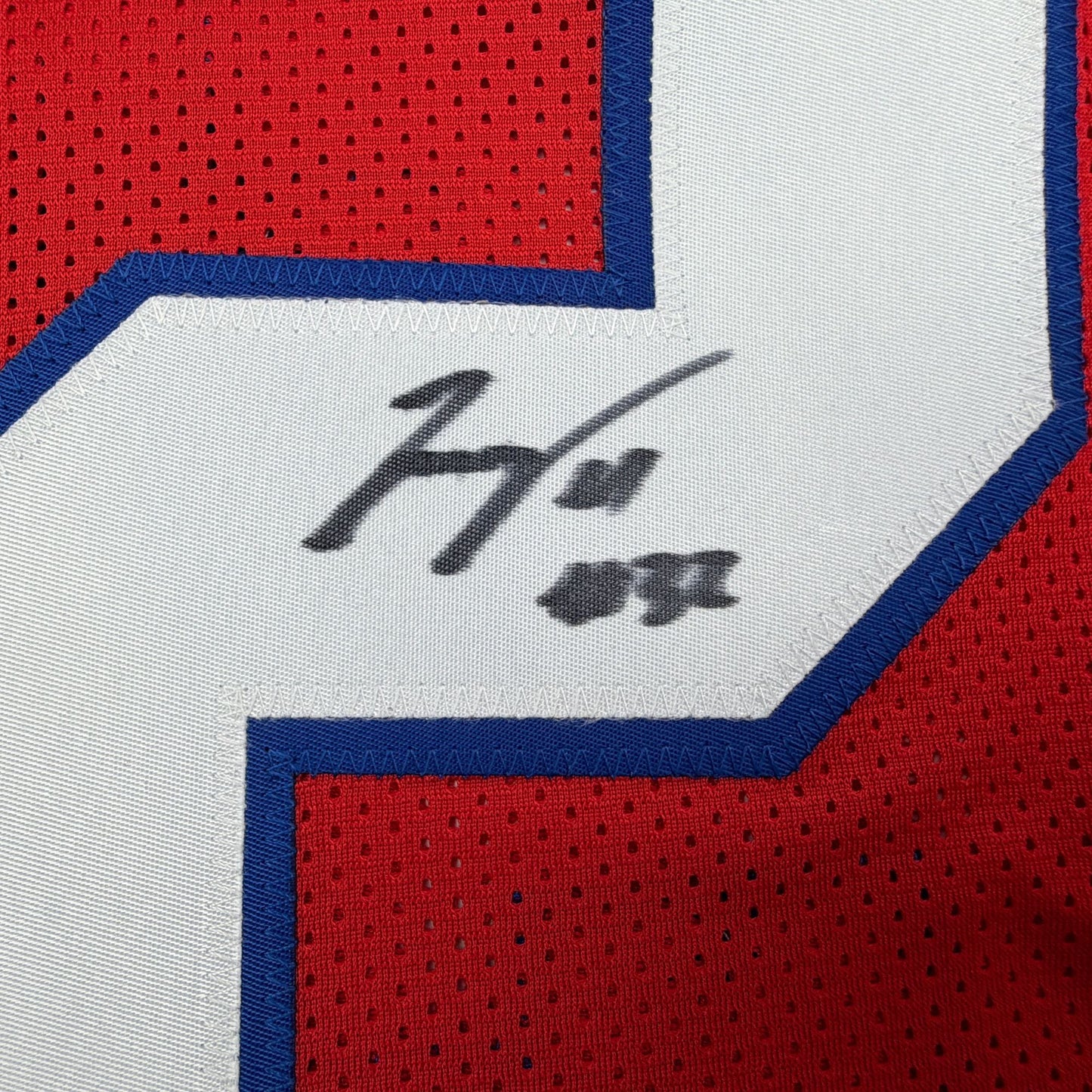 Autographed/Signed TreVeyon Henderson New England Red Football Jersey JSA COA