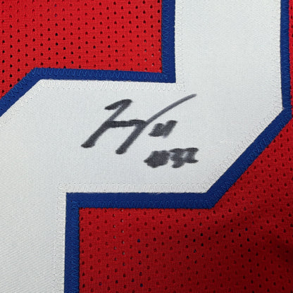 Autographed/Signed TreVeyon Henderson New England Red Football Jersey JSA COA