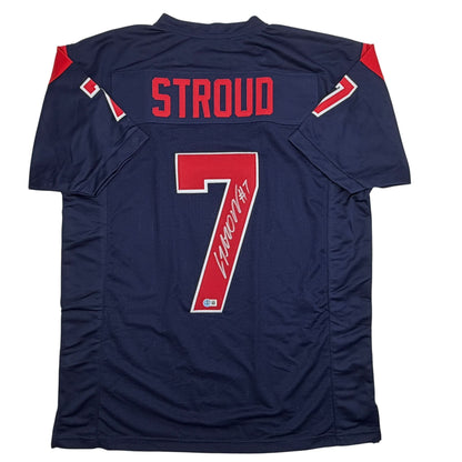 Autographed/Signed CJ Stroud Houston Blue Alternate Football Jersey Beckett BAS COA