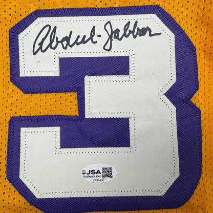 Autographed/Signed Kareem Abdul-Jabbar Los Angeles Yellow Basketball Jersey JSA COA