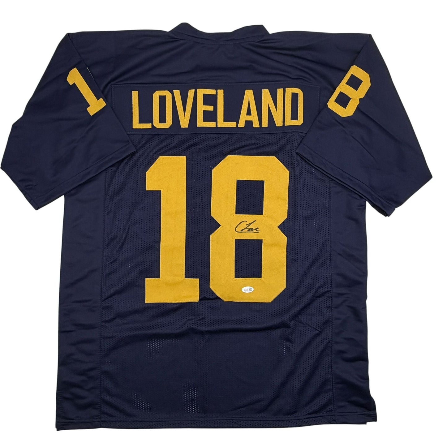 Autographed/Signed Colston Loveland Michigan Blue College Football Jersey JSA COA