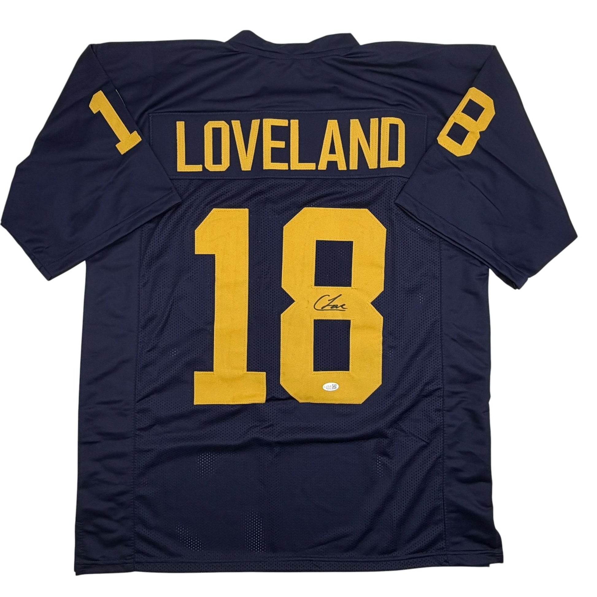 Autographed/Signed Colston Loveland Michigan Blue College Football Jersey JSA COA